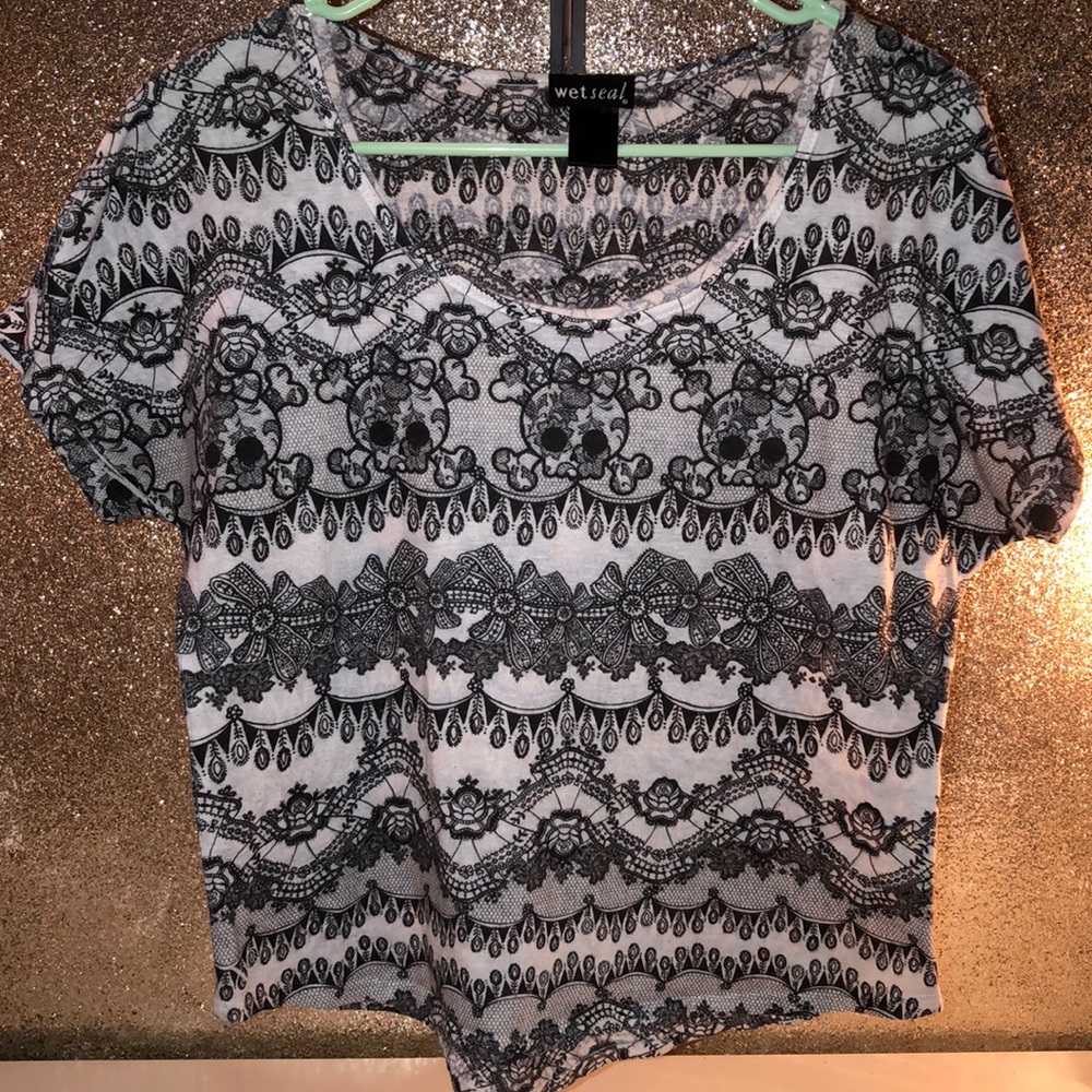Wet Seal Black and White Lace Top